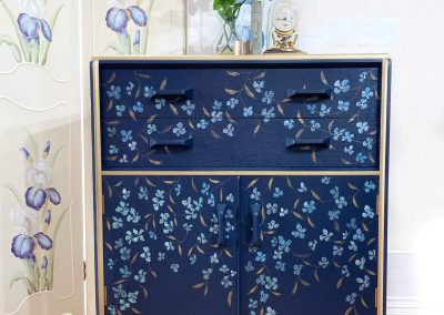 Upcycled mid century cabinet with hand painted floral design