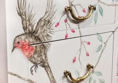 Watercolour Robin Design on Upcycled Vintage Dressing Table