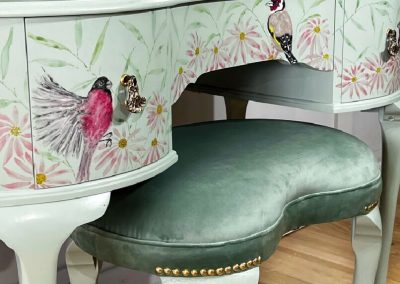 Upcycled Dressing Table, Green with Painted Bird design