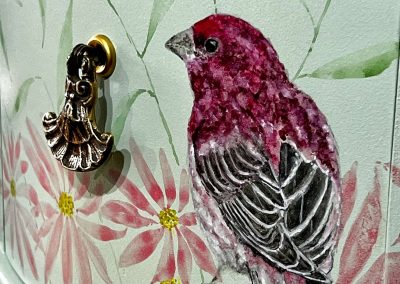 Hand Painted Finch on a vintage dressing table