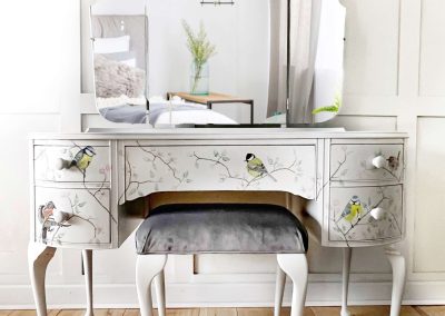 Vintage dressing table with hand painted garden birds design