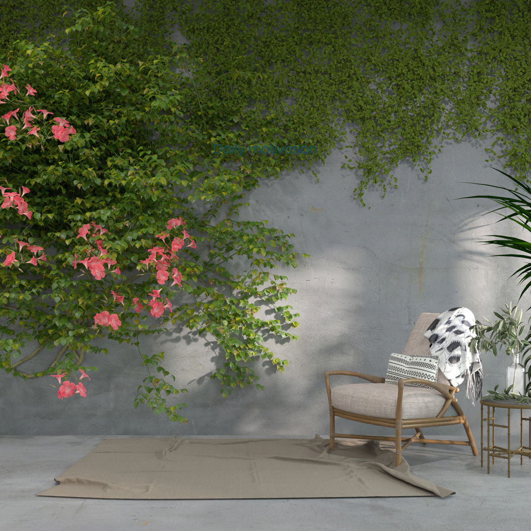 Bright flowers against wall with chair
